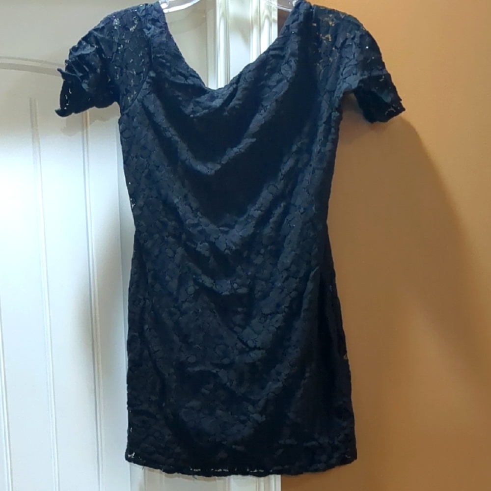 W Julienne Puff Sleeve Bodycon Lace Mini Black Dress Size Small